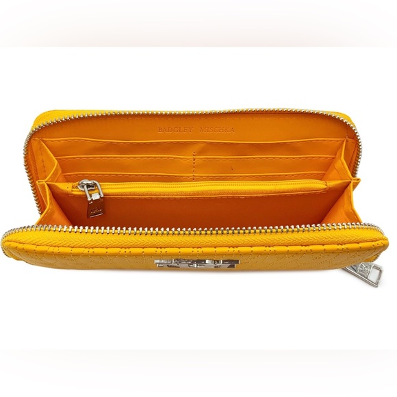 Badgley Mischka Yellow Quilted Long Wallet with Detailed Stitching - Picture 3 of 4